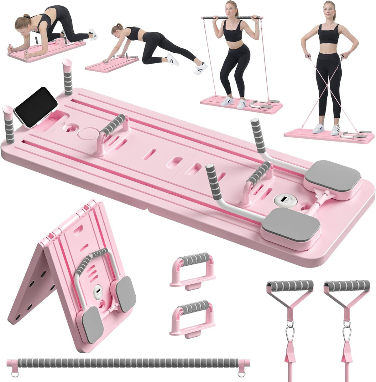 Raddzy Pilates reformer board Pastel Pink with attachments