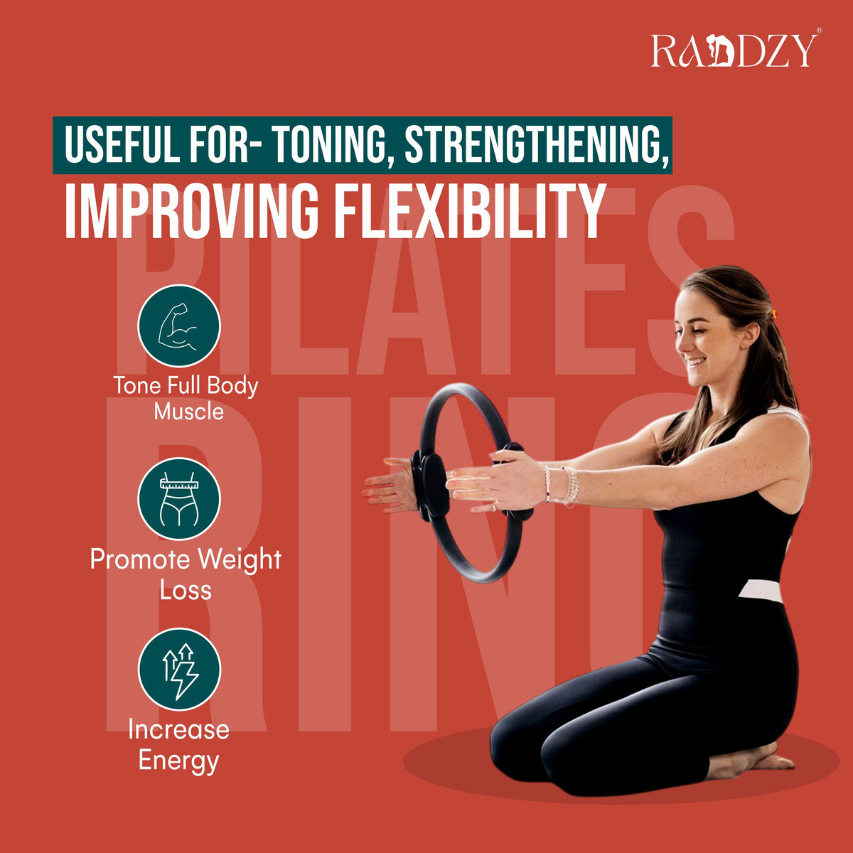 RADDZY Yoga Circle Exercise Pilates Ring – Full Body Toning & Fitness for Stretching, Relaxation & Strength Training (Black)