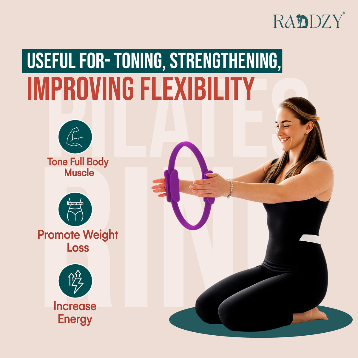 RADDZY Yoga Circle Exercise Pilates Ring – Full Body Toning & Fitness for Stretching, Relaxation & Strength Training (Purple)